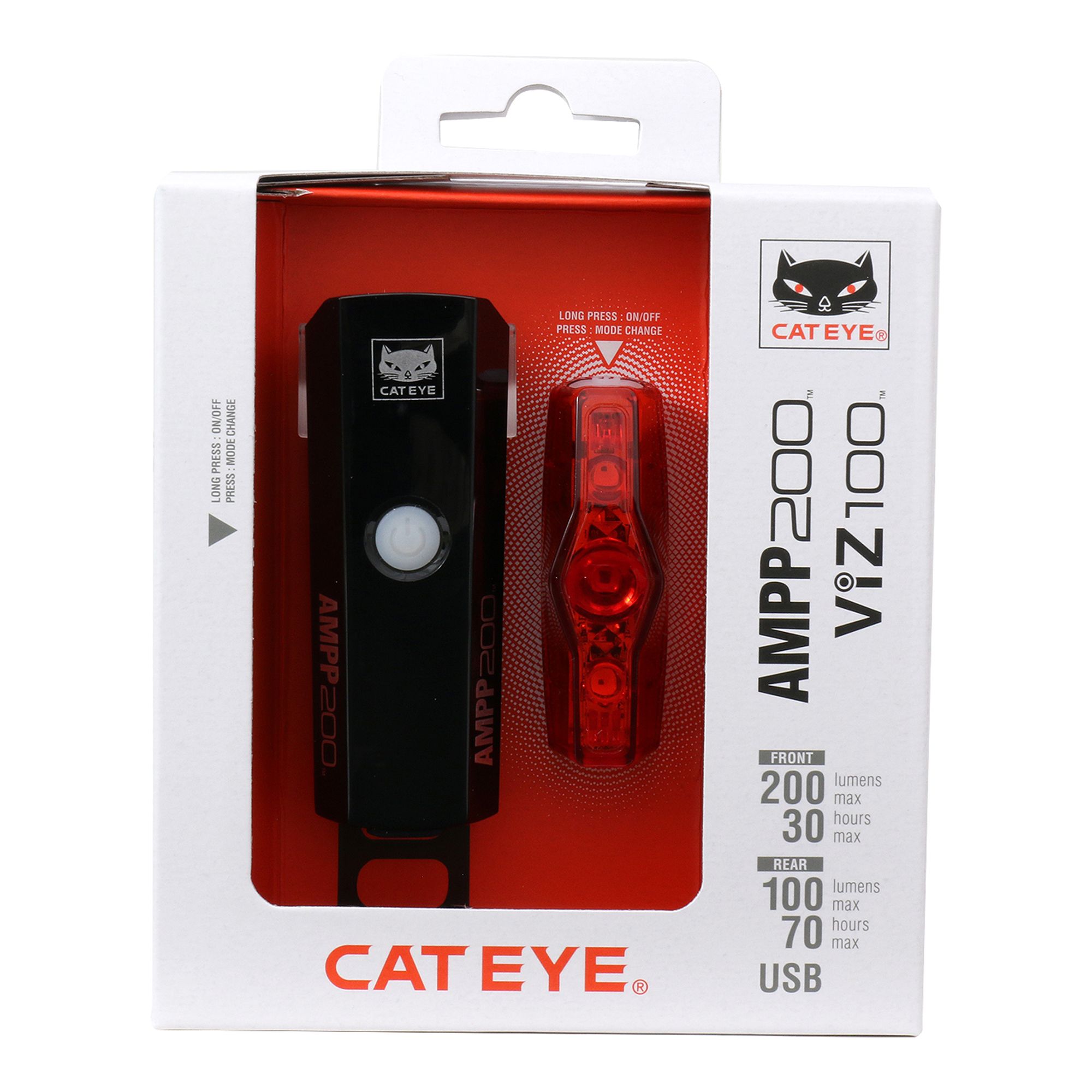 Cateye Ampp200 + Viz100 Set Cykelbelysning